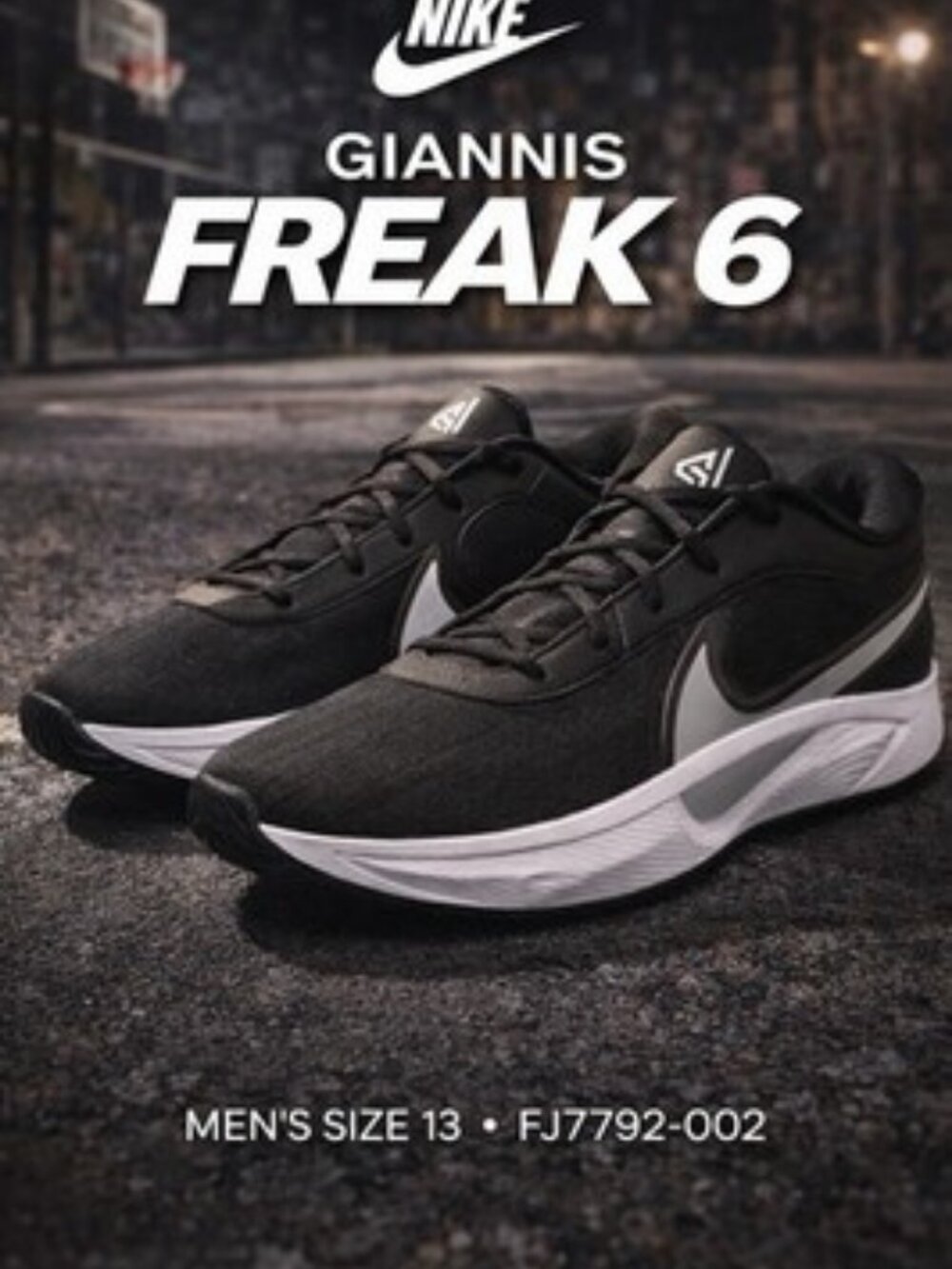 Nike Giannis Freak 6 Black White FJ7792-002 Men’s Size 13 Basketball Shoes NEW
